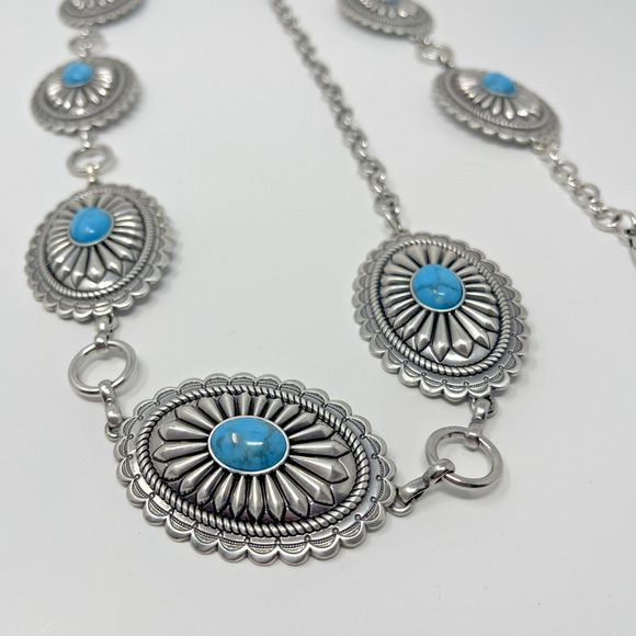 Ariat Womens Oval Concho Silver Chain Link Belt With Turquoise Stone Accents XL main image 6